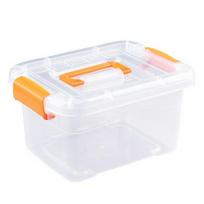 Skaidri rankinė plastikinė laikymo dėžutė su dangčiu žaislams, drabužiams ir užkandžiams Small oranžinė