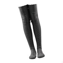 Cable Knit Thigh High Socks Foot Wrap Boot Cuffs Sleeping Costume Leg Warmers Over Knee White 85CM gray