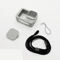 Silikoninis dėklas GoPro Hero 13 Black Grūdinto stiklo ekrano apsauga Apsauginė plėvelė Atlenkiamas šoninis dangtelis baterijai Objektyvo dangtelis gray