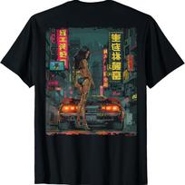 Cyberpunk Girl Car Back Printed T-Shirt(5) S juoda