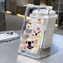 Cute Corgi Sticker Collage Phone Case for iPhone 17 16 15 14 13 12 11 16E Series Pro Max Plus Double Layer Protection iphone 16 white