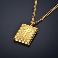 Popular Bible Magic Box Cross Brass Pendant Necklace 60CM beige