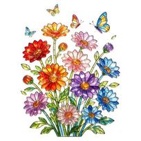 Stained Glass Style Flower Double-Sided Window Clings, Reusable Floral Butterfly Window Decals, Static Sliding Glass Door Sticker for Office Bathroom įvairiaspalvis