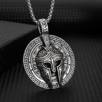 New Spartan Warrior Retro Circle Pendant Men's Domineering Necklace 50cm(Necklace Size) black