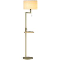 Moderni grindinė lempa su lentyna, lininiu gaubtu, grandinėlės jungikliu ir USB prievadu, skersmuo 40x170 cm, svetainei, auksinė 40 x 40 x 170 cm