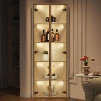LED stiklinė vitrina 62 x 35 x 160 cm – Balta, integruota šviesos juosta, apsaugota nuo dulkių, grūdintas stiklas, kampinė spintelė – knygų lentyna, vyno spintelė balta