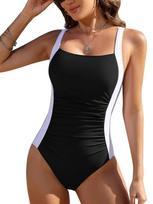Women’s Fashion Patchwork Monokini Bathing Suit One-Piece Bikini Swimsuit, Slim-Fit Beach Swimwear S juoda