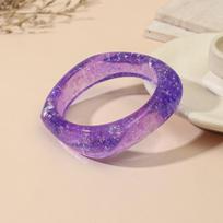 Resin Rhinestones Bangle Wide Irregular Square Statement Bracelets Glittering Colorful Geometric Bracelets violetinė