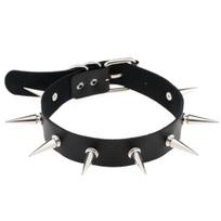 Moteriški mados lydinio kniedės Spike dirbtinės odos choker trumpi karoliai, pankų papuošalai juoda