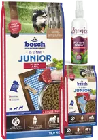Bosch Petfood bosch Junior su ėriena ir ryžiais 15kg+2kg+Fly Off Purškiklis 150ml
