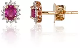Diamond Sky Jewelry Raudono aukso 585 prabos auskarai su deimantais ir rubinais „Ferro II“