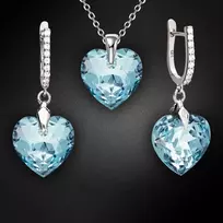 Diamond Sky Jewelry Sidabrinis papuošalų rinkinys moterims „Romantic Heart III R (Aquamarine)“ su Swarovski® kristalais