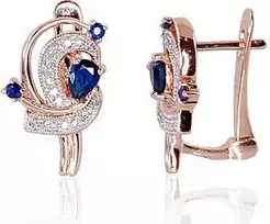 Diamond Sky Jewelry Raudono aukso 585 prabos auskarai su deimantais ir safyrais „Grotex VI“