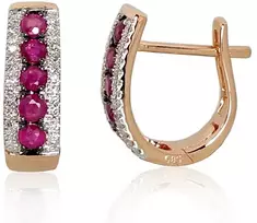 Diamond Sky Jewelry Auksiniai auskarai su deimantais ir rubinais „Kamelija VIII“
