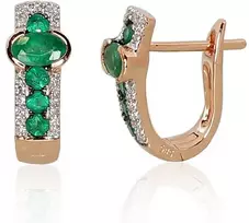 Diamond Sky Jewelry Raudono aukso 585 prabos auskarai su deimantais ir smaragdais „Amžinybė“