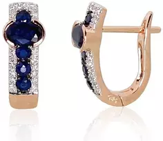 Diamond Sky Jewelry Raudono aukso 585 prabos auskarai su deimantais ir safyrais „Eternity II“