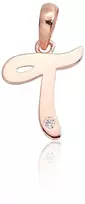 Diamond Sky Jewelry Raudono aukso 585 prabos raidės pakabukas su cirkoniais „T IV“