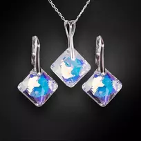 Diamond Sky Jewelry Sidabrinis papuošalų rinkinys moterims „Shimmer (Mėlyna Aurora Borealis)“ su Swarovski® kristalais