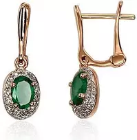 Diamond Sky Jewelry Raudono aukso 585 prabos auskarai su deimantais ir smaragdais „Saulutė IV“