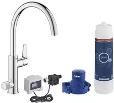 Blue virtuves izlietnes maisītājs BauCurve ar filtru Grohe Mėlyna, hroms
