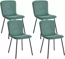 Beliani 4 žalios minkštos valgomojo kėdės