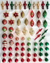 Beliani 70 Kalėdinių žaisliukų rinkinys TWINKLE Stiklas Raudona/ žalia