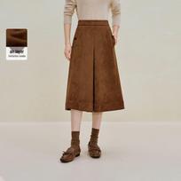 INMAN Faux Suede Slit A-line Midi Skirt S