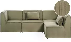 Beliani Modulinė sofa-lova „LEMVIG“, 4 vietų, kairinė, žalia, velvetas