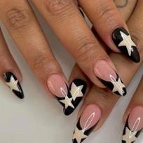24pcs Detachable DIY Press on Nails Simple Star False Nails Long Almond French