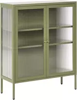 Beliani Spintelė su stiklinėmis durelėmis LERRYN metalinė 90 cm žalia