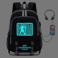 Ronaldo išorinis USB įkrovimo kuprinė Šviečiantis studento mokyklinė kuprinė Lauko žygio kuprinė 16inch blue