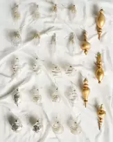 Beliani 25 eglutės žaisliukų rinkinys ICICLE stiklinis skaidrus/auksinis