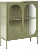 Beliani Spintelė su stiklinėmis durelėmis SARRE, metalinė, 90 cm, žalia