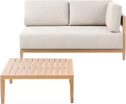 Lauko baldų komplektas Beliani Sodo sofa su staliuku 2 asmenims SAMPIERI šviesiai ruda metalinė
