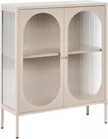 Beliani Spintelė su stiklinėmis durelėmis SARRE metalinė 90 cm smėlio spalvos