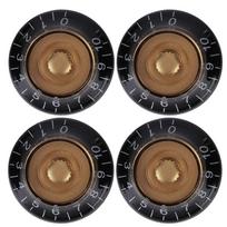 4Pcs Tone Control Knob Transparent Bell Volume Musical Instrument Accessories forGuitar BassGold with Black letter brown