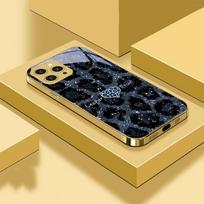 Leopardo dėmės Meilė Žalia IPhone 16 Pro Max 15 P Ro 14 13 Plus 12 Mini 11Pro Max XS Max XR Auksinis Grūdintas Stiklas Telefono Dėklas For iPhone 14 ProMax brown
