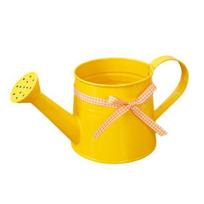 1L Mini Watering Can with Ribbon Bow Decoration Vintage Ergonomic Handle Heavy Duty Metal Indoor Outdoor Garden Plants Flower Watering Pot geltona