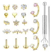 1Set Stainless steel nose ring lip stud U-shaped double-ended zirconia piercing set nose stud