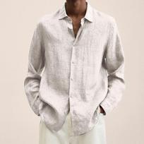 Spring Autumn Polo-neck Loose Casual Cotton Linen Long Sleeve Vintage Shirt Cardigan Top M balta