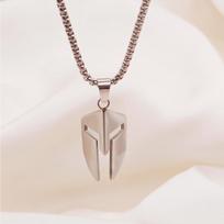 TOHM Retro Spartan Warrior Mask Pendant Necklace, Stainless Steel, Long Chain beige