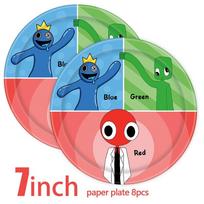 Roblox Rainbow Friends Party Decorations Complete Set With Banner Cake Topper And Balloons 8pcs 7inPaper Plates blue