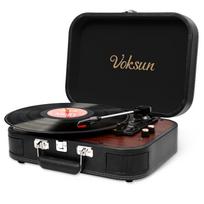 VOKSUN S300 Record Player Bluetooth Turntable 33/45/78 RPM Built-in Stereo Speakers USB Recording AUX RCA Retro Suitcase Design Black juoda
