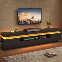 175*38*45cm Svetainės televizoriaus staliukas su 2 L formos spintelėmis ir 1 stalčiumi, Blizgus su LED, Pusiau atvira saugykla, Apie 75 colių, Juodas 175 x 38 x 45 cm juoda