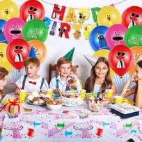 „Rainbow Friends“ gimtadienio dekoracijose yra „Baner Cake Topper“ balionai vaikams blue