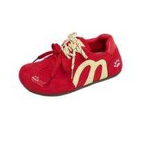 Woman's Casual Sport Shoes Fashion Color Blocking Comfortable Soft Sole Low Top Flat Shoes Trendy Versatile Non Slip Sneakers 35 raudona