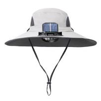 Solar Fan Hat USB Rechargeable UV Protection Hat with Solar Fan Breathable Men Women Summer Outdoor Activities Fishing Wide Brim Bucket Cap 1 Set šviesiai pilka spalva