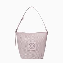 Calvin Klein Commuter Style Monogram Logo Square Tag Woven Bucket Bag Women Handbags Light-Cherry-Blossom 4F3423G-8Z6 Basic Set (Bag) white