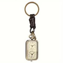 Retro Style Bronze Pocket Watch; Double Time Movement Square Quartz Keychain Watch without Cover black