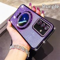 Deimantinis Blizgantis Veidrodinis Magnetinis Magsafe Laikiklis Dėklas ant Honor X7C X7B X9A X9B X9C X8B X8A Magic 7 6 5 Lite Pro Padengtas Dangtelis Honor Magic5 Lite violetinė